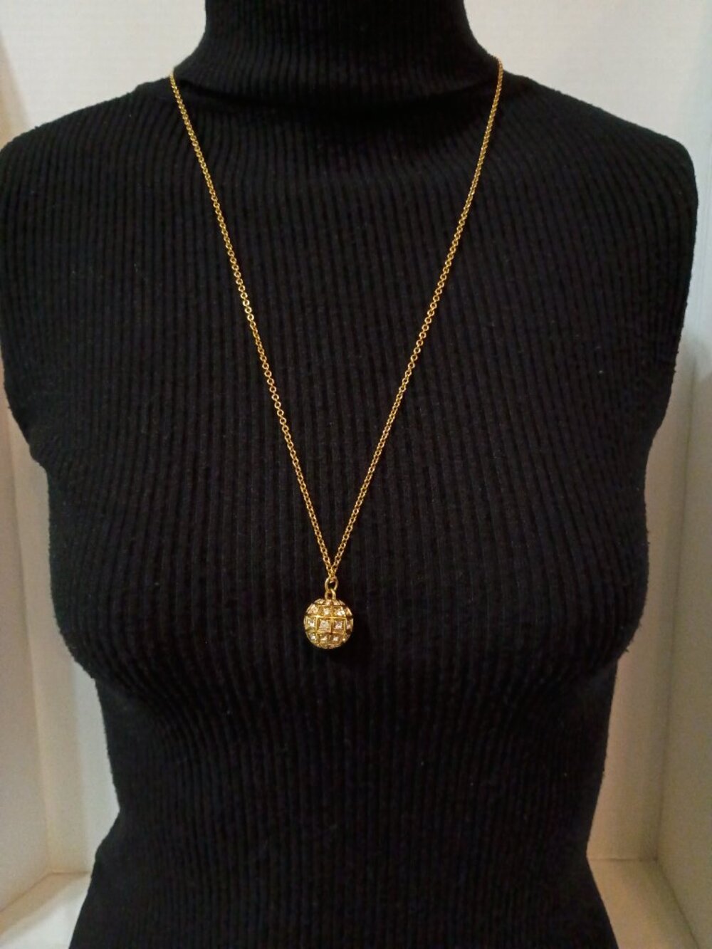 COACH Crystal Pave Globe Necklace 26501 Gold Long Ball Pendant